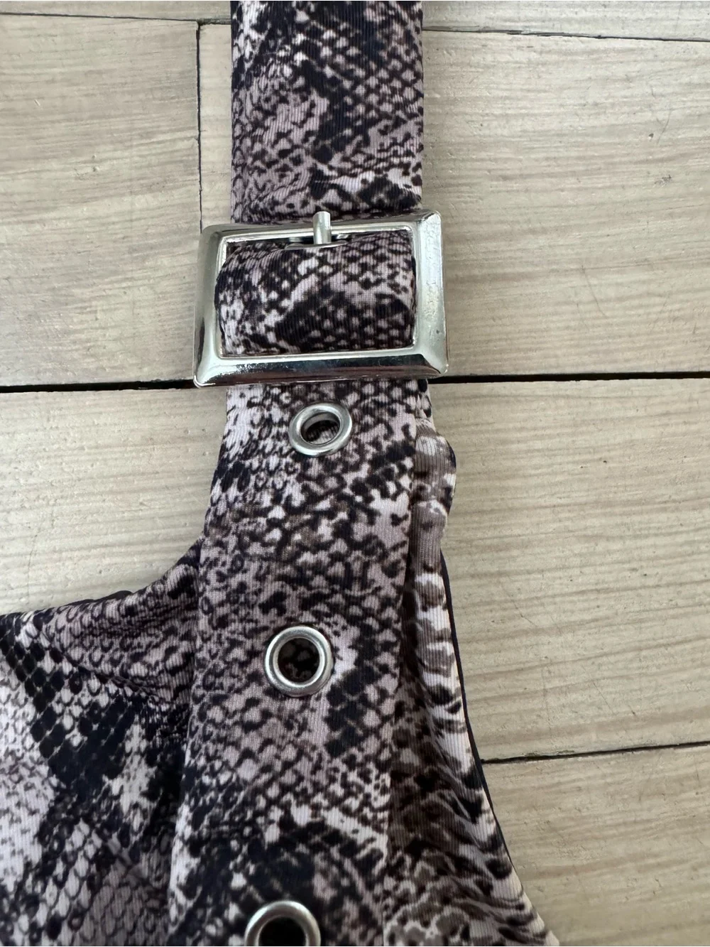 Frankie’s Bikinis Swimwear Stormy Buckle Snake Print‎ Set, Top: L, Bottoms: S